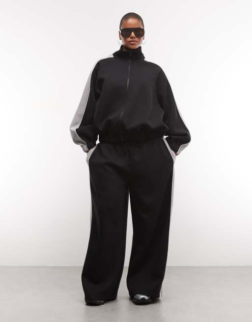 ASOS DESIGN Curve top in zwart en grijs scuba-stof met panelen, 2 van 4
