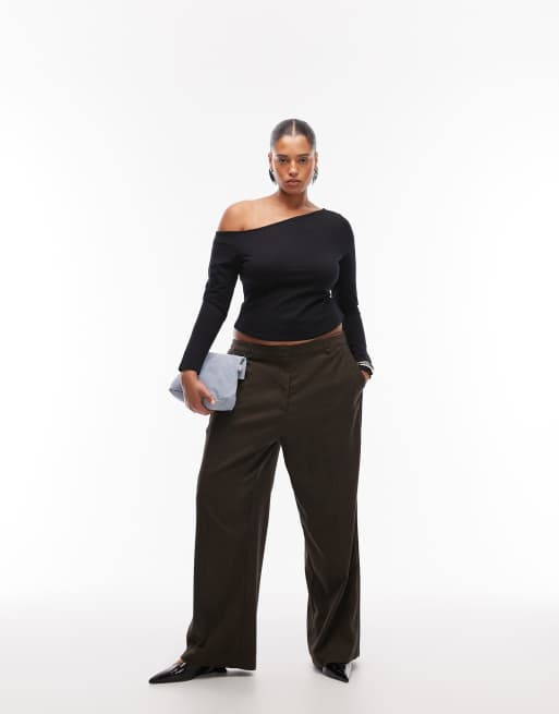 ASOS DESIGN Curve - Top manches longues en coton à épaules dénudées - Noir, 2 de 4