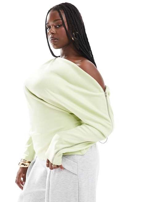 ASOS DESIGN Curve - Top met blote schouders en rits in groen