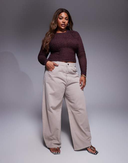 ASOS DESIGN Curve - Top met lange mouwen en getextureerde ruches in chocoladebruin, 2 van 4