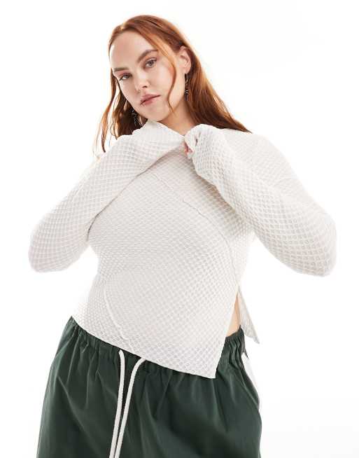 ASOS DESIGN Curve - Top met lange mouwen en textuur in gebroken wit
