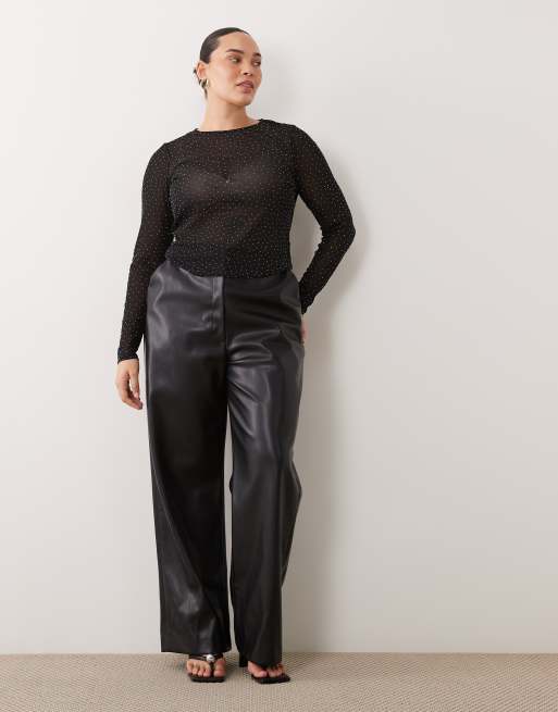 ASOS DESIGN Curve top met textuur, mesh en hotfix met lange mouwen in zwart, 2 van 4