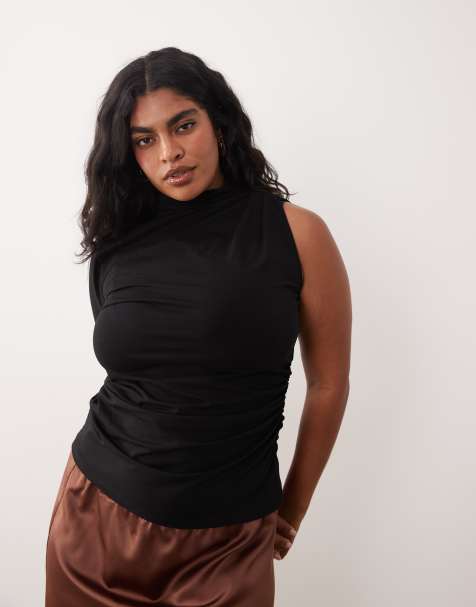 ASOS DESIGN Curve - Top negro fruncido con mangas asimétricas - view 1
