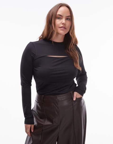 ASOS DESIGN Curve - Top près du corps à manches longues et découpe - Noir - view 1