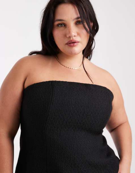 ASOS DESIGN Curve - Top sartoriale in tessuto bouclé a fascia con orlo a peplo curvo nero in coordinato - view 1