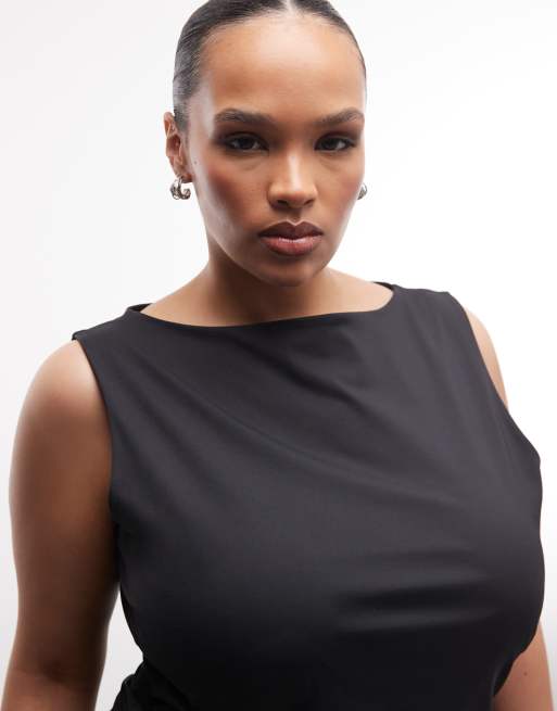ASOS DESIGN Curve - Top sinuoso nero in poliammide con scollo a barchetta, 3 di 4