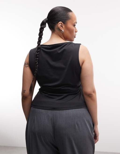 ASOS DESIGN Curve - Top sinuoso nero in poliammide con scollo a barchetta, 4 di 4