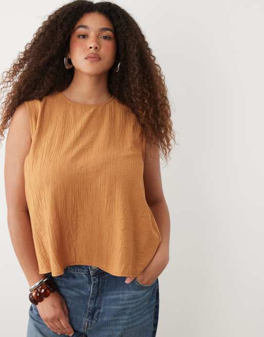 ASOS DESIGN Curve - Top stropicciato color zenzero, 2 di 4