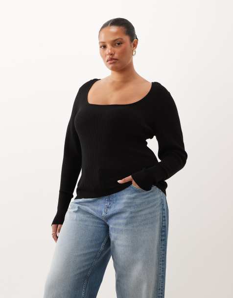 ASOS DESIGN Curve top structuré à col rond en noir - view 1