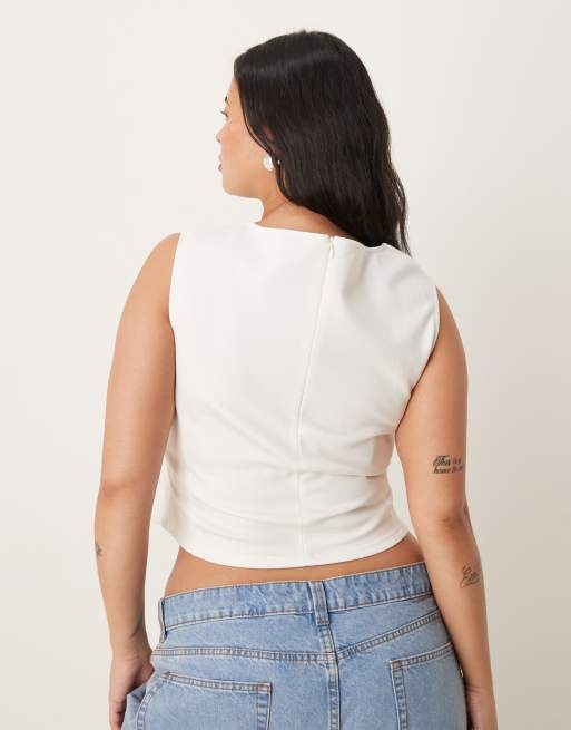 ASOS DESIGN Curve - Top style corset en maille point de Rome - Ivoire, 2 de 4