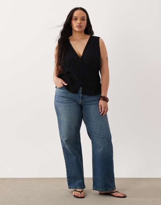 ASOS DESIGN Curve - Top style gilet de tailleur à finitions en dentelle - Noir, 2 de 4
