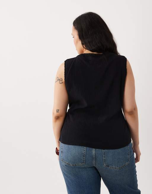 ASOS DESIGN Curve - Top style gilet de tailleur à finitions en dentelle - Noir, 4 de 4