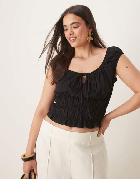ASOS DESIGN Curve - Top tendance folk à manches courtes - Noir - view 1