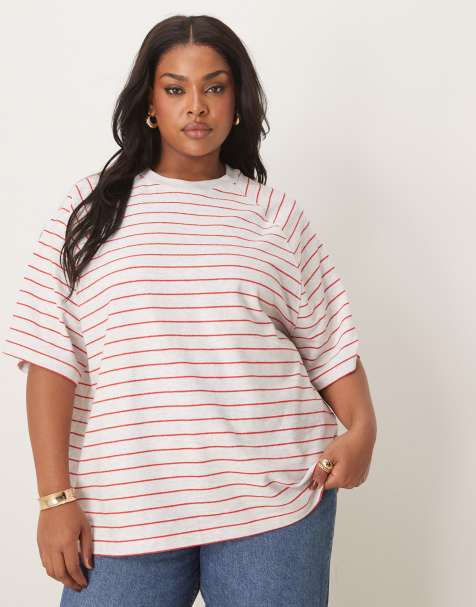 ASOS DESIGN Curve - Top texturé à rayures vintage - Rouge et glace chiné - view 1
