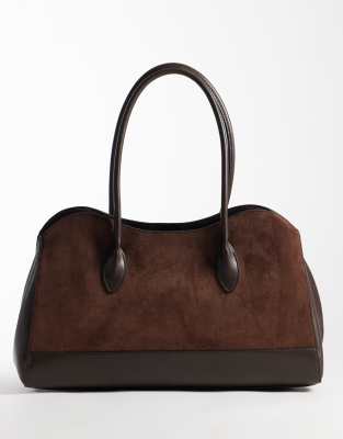 Asos Design Curve Top Tote Bag In Brown