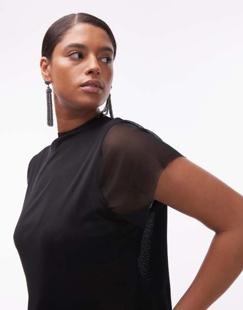 ASOS DESIGN Curve - Top van mesh met korte mouwen in zwart - view 1