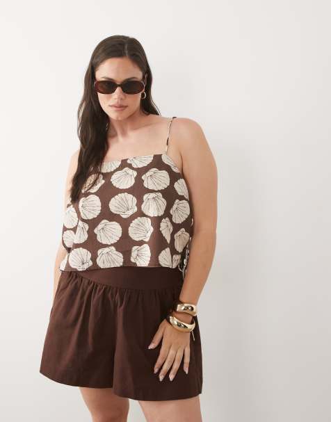 ASOS DESIGN Curve top voor op het strand met vierkante hals en schelpenprint - view 1