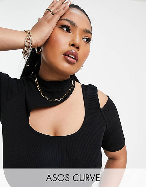 ASOS DESIGN Curve top with asymmetric cut out detail in black