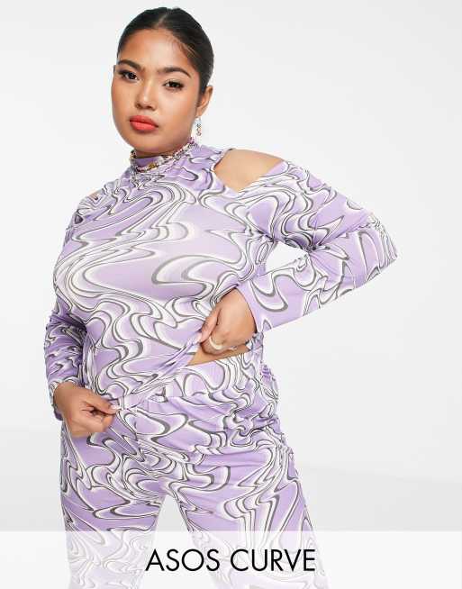 ASOS DESIGN Curve – Top z wycięciem na ramionach i abstrakcyjnym marmurkowym wzorem 