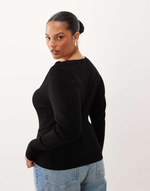 ASOS DESIGN Curve topp med rund halsringning i svart, 3 av 4
