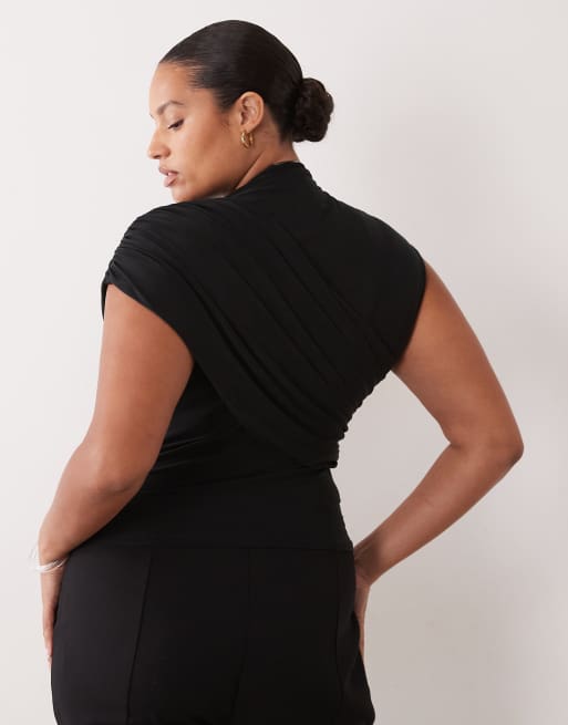 ASOS DESIGN Curve topp med slinky, rynkad draperingsdetalj i svart, 4 av 4