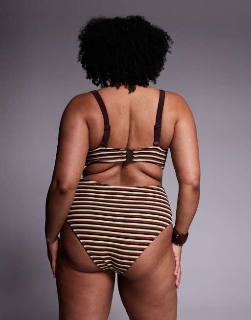 ASOS DESIGN Curve - Tori - Short de bikini en éponge rayé - Caramel, 2 de 4