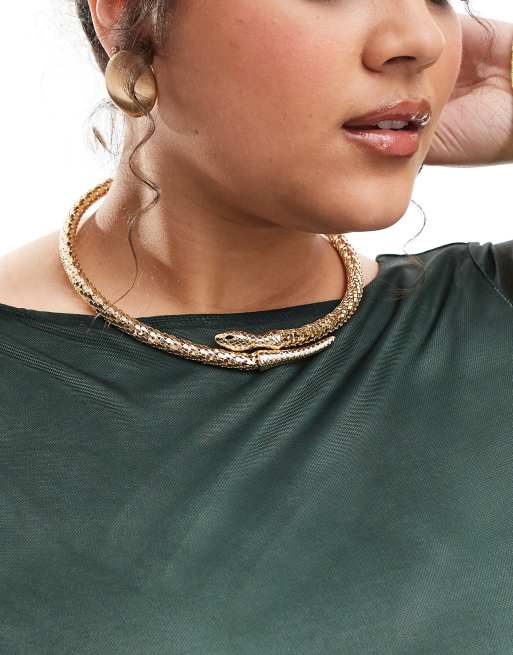ASOS DESIGN Curve torque choker with snake design in gold tone