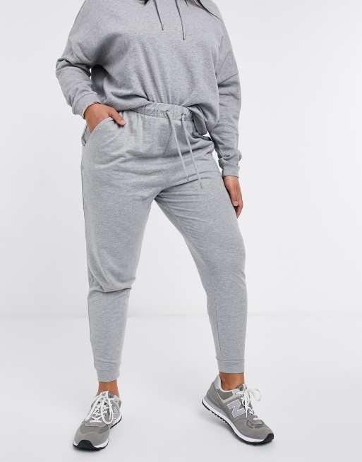 ASOS DESIGN Curve tracksuit hoodie / slim sweatpants with tie in gray  heather