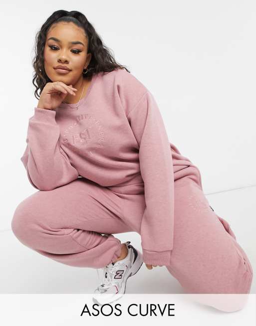 ASOS DESIGN Curve tracksuit oversized sweat with embroidery