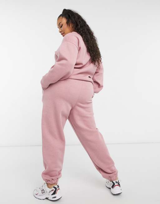 ASOS DESIGN Curve tracksuit oversized sweat with embroidery oversized jogger in pink marl