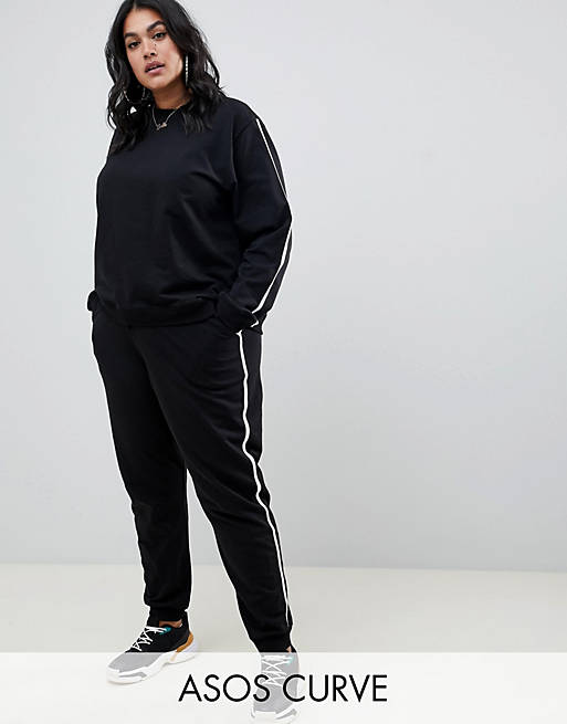 ASOS DESIGN Curve tracksuit sweat / basic jogger with tie with contrast binding