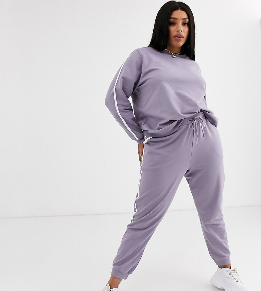 ASOS DESIGN Curve tracksuit sweat / basic jogger with tie with contrast binding-Purple