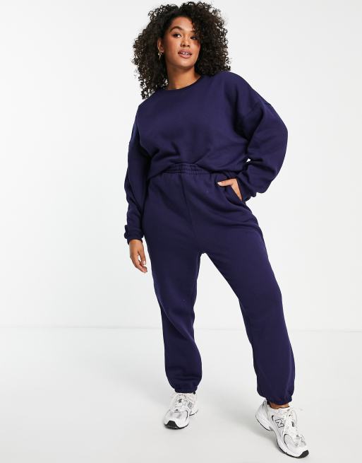 ASOS DESIGN Curve tracksuit ultimate sweat jogger in navy