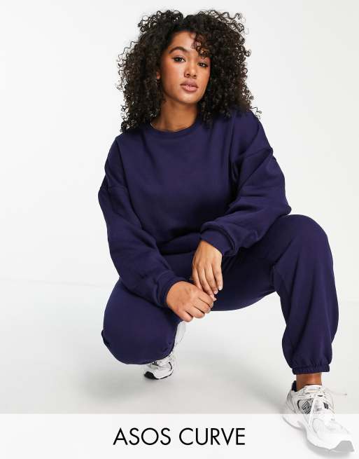 ASOS DESIGN Curve tracksuit ultimate sweat / trackies in navy