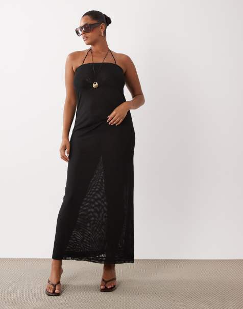 ASOS DESIGN Curve – Trägerloses Maxikleid aus transparentem Netzstoff in Schwarz - view 1