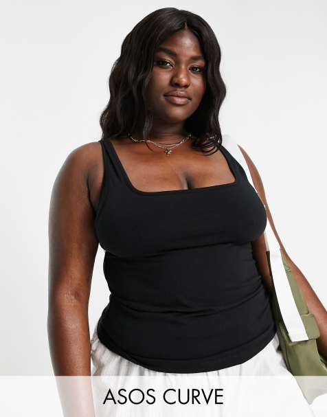 ASOS DESIGN Curve – Trägertop in Schwarz mit U-Boot-Ausschnitt vorne und hinten - view 1