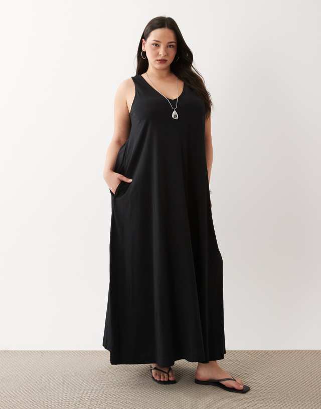 asos design double cloth trapeze maxi dress Curve in black Size:Large - Tall prom night dress Chelsea Long Sleeve Midi Yellow maxi while practical side pockets