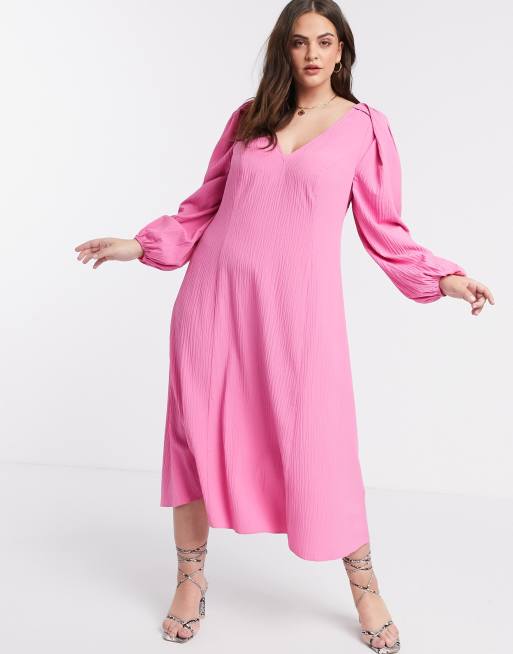 ASOS DESIGN Curve trapeze midi dress with lace up back in pink