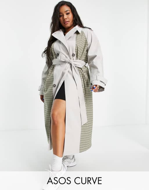 ASOS DESIGN Curve - Trench a quadri con design combinato