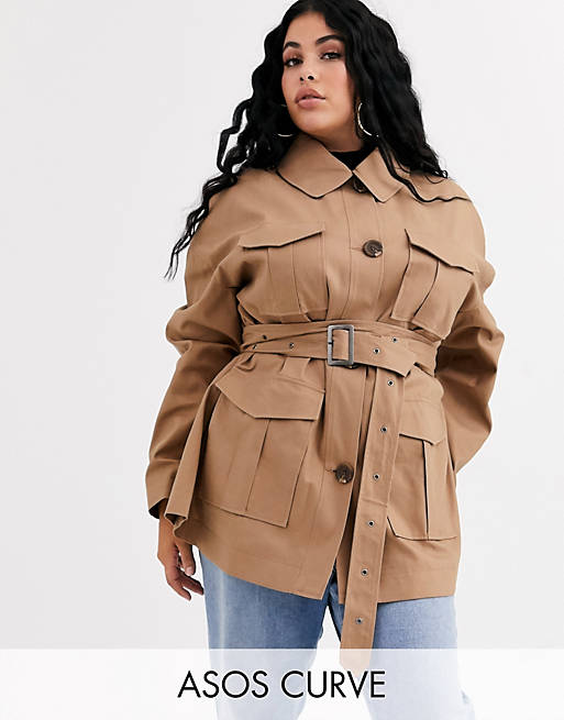 ASOS DESIGN Curve - Trench-coat fonctionnel - Taupe