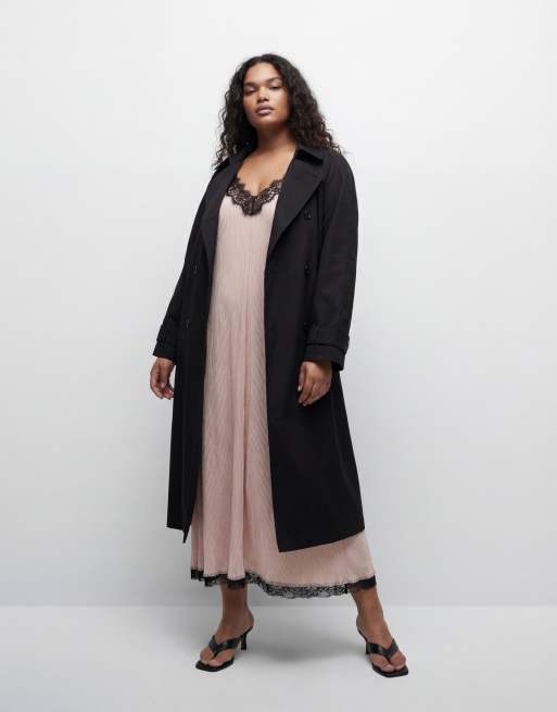 ASOS DESIGN Curve - Trench-coat long et déperlant - Noir, 8 de 11