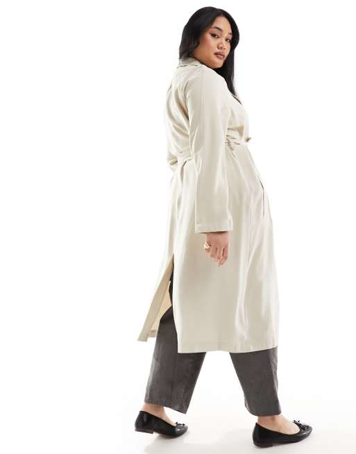 ASOS DESIGN Curve Trench coat mi long doux au toucher Taupe ASOS