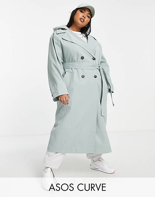 Coats & Jackets Curve trench coat with jersey hood in khaki 
