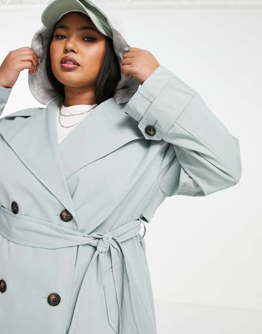 ASOS DESIGN Curve trench coat with jersey hood in khaki ASOS