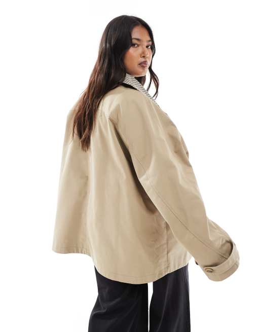 ASOS DESIGN Curve - Trench effet cape à doublure à carreaux - Seigle, 4 de 4