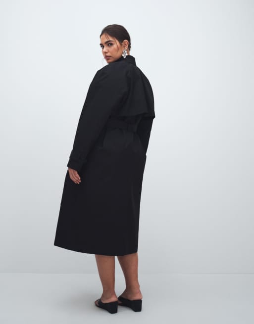 ASOS DESIGN Curve - Trench nero idrorepellente taglio lungo, 3 di 7