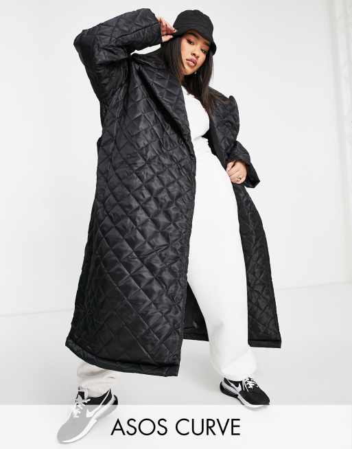 ASOS DESIGN Curve Trenchcoat in Schwarz mit Gurtel und Steppdesign BLACK ASOS
