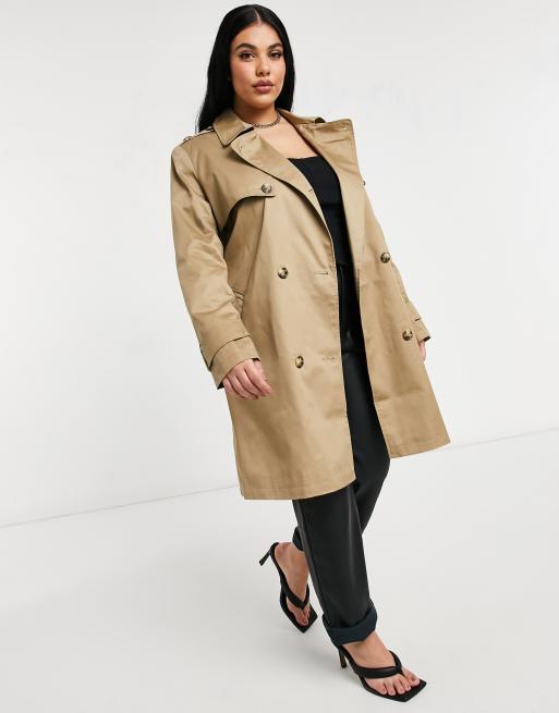 ASOS DESIGN Curve Trenchcoat in Stone