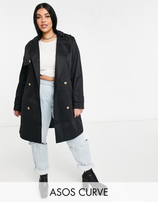 ASOS DESIGN Curve - Trenchcoat in zwart