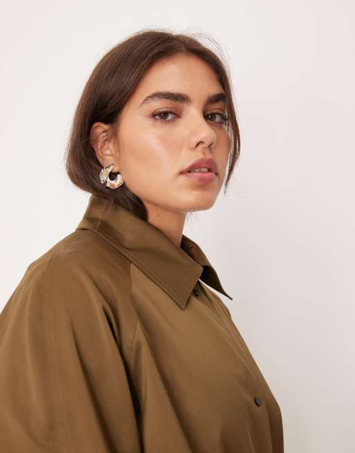 ASOS DESIGN Curve - Trenchcoat met lange pasvorm in kaki, 4 van 4